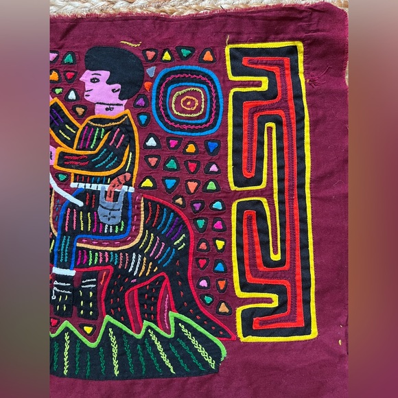 Kuna Mola Textile Panama authentic hand stitched appliqué embroidery cowboy - Picture 7 of 13